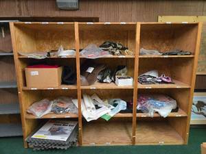 lot 42969 image: Industrial Plywood Storage Shelving Unit with 9 Compartments