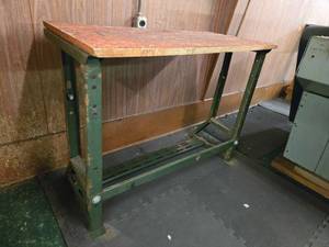 lot 42970 image: Industrial Steel Work Bench with Wood Top