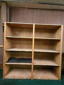lot 42971 image: Large Wooden Storage Shelf Unit with Multiple Compartments