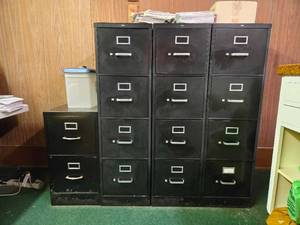 lot 42975 image: (4) Black Metal Drawer Vertical File Cabinets