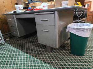 lot 48128 image: Vintage Industrial Metal Tanker Desk with Chair