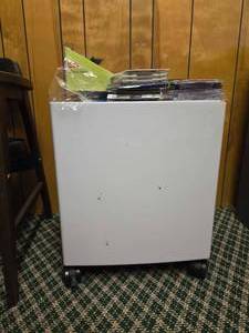 lot 48145 image: Mobile White Storage Cabinet with Casters