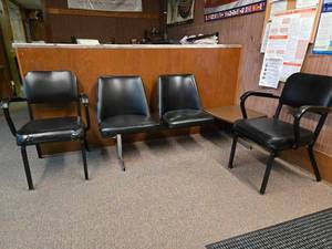 lot 48152 image: Vintage Black Vinyl Waiting Room Chair Set - Mixed Styles