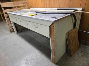 lot 48172 image: Vintage Industrial Drafting Table with Metal Top and Storage Drawers