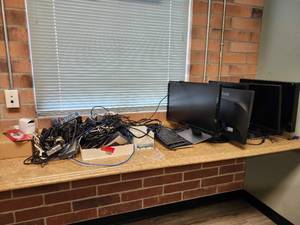 lot 21099 image: Computer Monitors and Office Equipment Lot with Cables