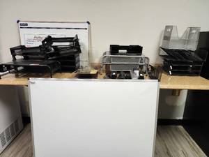 lot 21104 image: Office Supply Lot - Whiteboard, Desktop Organizers, and Paper Trays