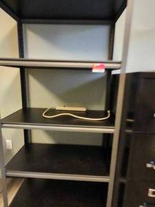 lot 21111 image: Metal 5-Shelf Storage Rack with Black Shelves