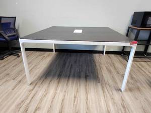 lot 21113 image: Modern Conference Table with White Metal Frame and Dark Top