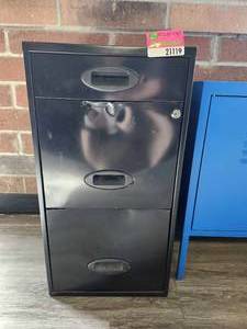lot 21119 image: 3-Drawer Metal Filing Cabinet - Black