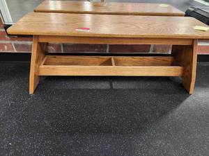 lot 21128 image: Solid Oak Monitor Stand with Storage Compartments