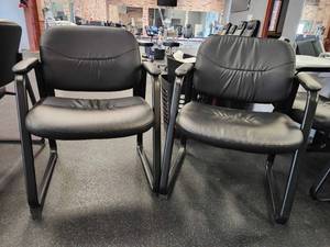 lot 21135 image: Black Leather Guest Chairs with Arms - Cantilever Base