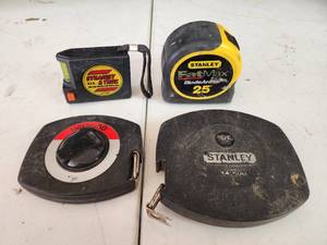 lot 334 image: Measuring Tapes- Stanley FatMax 25ft, Lufkin 50ft, Stanley 100ft, Straight & True 6.5ft