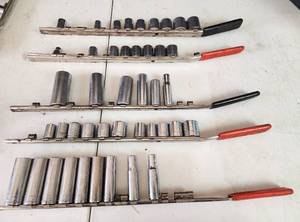 lot 335 image: Socket Set Rail Organizers with 38 Chrome Sockets