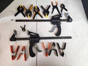 lot 376 image: Woodworking Clamp Set with Bar Clamps and Spring Clamps