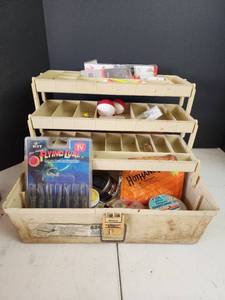 lot 381 image: Plano 6303 Fishing Tackle Box with Assorted Lures and Gear