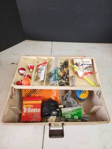 lot 382 image: My Buddy Tackle Box with Berkley Trilene, Zebco Reel and Fishing Supplies