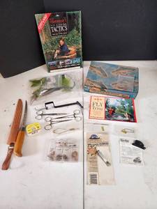 lot 386 image: Fly Tying Kit, Fillet Knife, Fly Tying Tools and Books