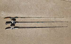 lot 389 image: Lot of 3 Fishing Rods with Spincast Reels