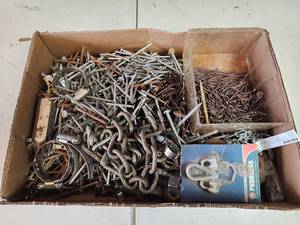 lot 413 image: Mixed Hardware Lot - Nails, Chain, Hose Clamps & Fasteners