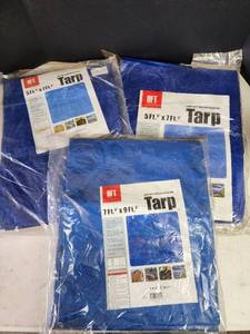 lot 447 image: 2 5x7 HFT Light Duty Weather Resistant Tarps and 1 7x9
