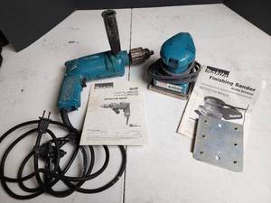 lot 463 image: Makita 6302 Drill and BO4552 Finishing Sander Power Tool - Both Power On