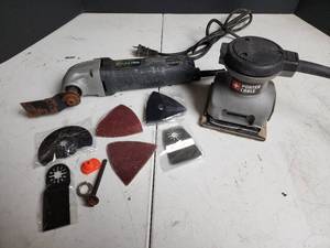 lot 464 image: Galax Pro 86221 Oscillating Tool and Porter Cable 380 Palm Grip Sander with Accessories - Both Power On