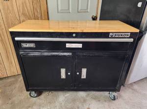 lot 12 image: Yukon 46-inch Mobile Workbench with Solid Wood Top