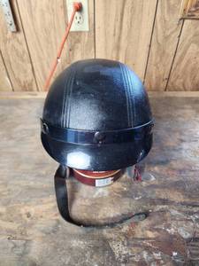 lot 546 image: Size Small DOT Approved Black Leather Motorcycle Half Helmet