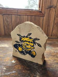 lot 551 image: Wichita State University Shockers Mascot Stone Block 7.5in x 2in x 7.5in