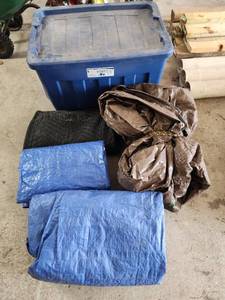 lot 570 image: Storage Tote, Moving Blanket, and Tarps