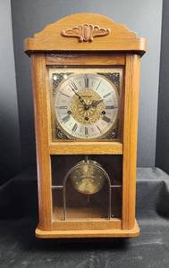 lot 8 image: Kieninger Wall Clock Pendulum Oak Case Roman Numeral Face