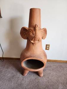 lot 26 image: Terracotta Elephant Chiminea Outdoor Fireplace 36.5in tall