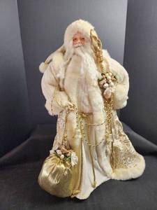 lot 705 image: 28in Elegant White and Gold Christmas Santa Claus Figure