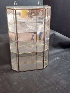 lot 724 image: Glass Display Cabinet with Brass Frame and Floral Etching