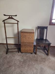 lot 734 image: Valet Stand, File Cabinet, and Chair