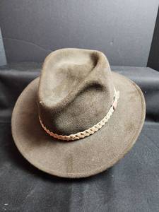 lot 188 image: Western Felt Hat with Braided Leathrepairs by Orvis One Size Fits All