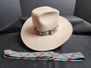 lot 189 image: Hush Puppies Western Hat Size 6 78 with Embroidered Band and Belt