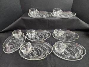 lot 203 image: Federal Glass Homestead Snack Set - 7 Piece Clear Glass Wheat Pattern