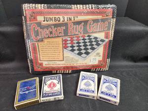 lot 207 image: Jumbo 3-in-1 Checker Rug Game with Playing Cards Collection