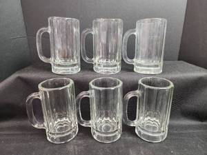 lot 210 image: Set of 6 Clear Glass Beer Mugs with Ribbed Design