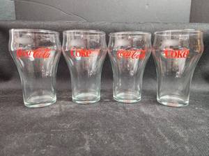 lot 217 image: Coca-Cola Glass Drinking Glasses Set of 4 with Red Logo