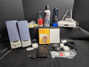 lot 227 image: Computer Accessories Lot - Sony VAIO Speakers, Annke Router, Seagate Drive, Cleaning Supplies