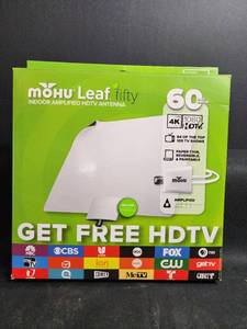 lot 241 image: Mohu Leaf Fifty Indoor Amplified HDTV Antenna 60-Mile Range