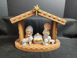 lot 243 image: Precious Moments Nativity Scene Set with Wooden Stable
