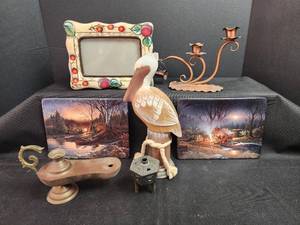 lot 266 image: Decorative Home Accent Collection - Picture Frame, Candle Holders, Art Plates