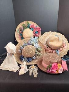 lot 274 image: Collection of Decorative Straw Hats with Floral Embellishments