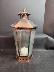 lot 277 image: Copper Hexagonal Candle Lantern with Glass Panels
