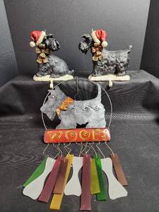 lot 288 image: Scottish Terrier Christmas Stocking Holders with WOOF Wind Chime