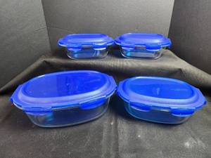 lot 65 image: Lock & Lock Glass Food Storage Containers with Blue Lids - Set of 4