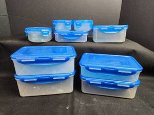 lot 66 image: Lock & Lock Food Storage Container Set - 8 Piece Blue Lid Collection